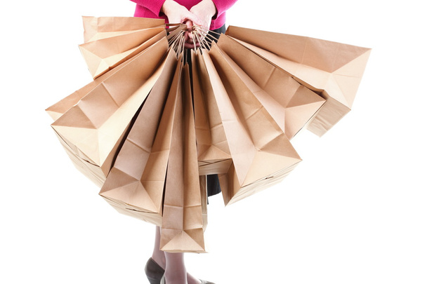 Shopping brown gift bags background - 写真・画像