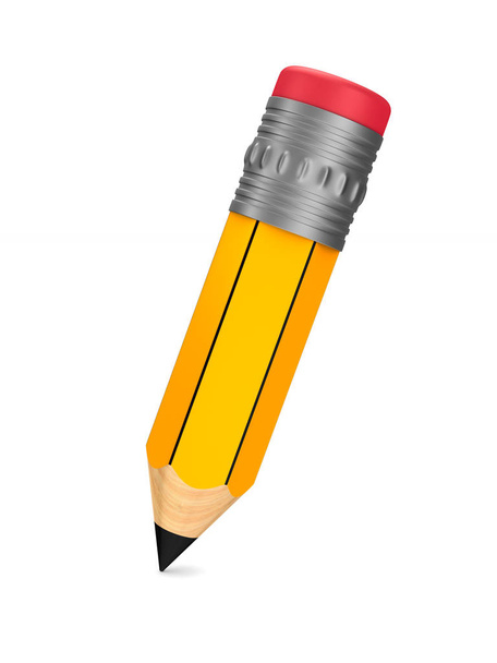 wooden pencil with eraser on white background. Isolated 3D illus - Foto, Imagem