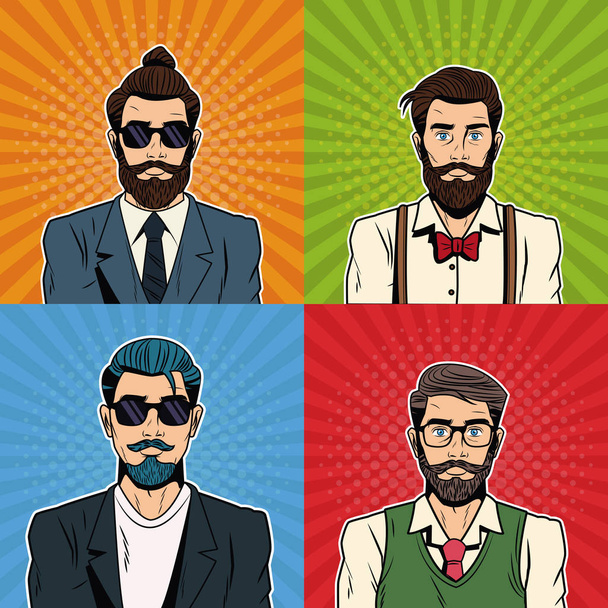 Hipsters mens with accesories - Vector, Image