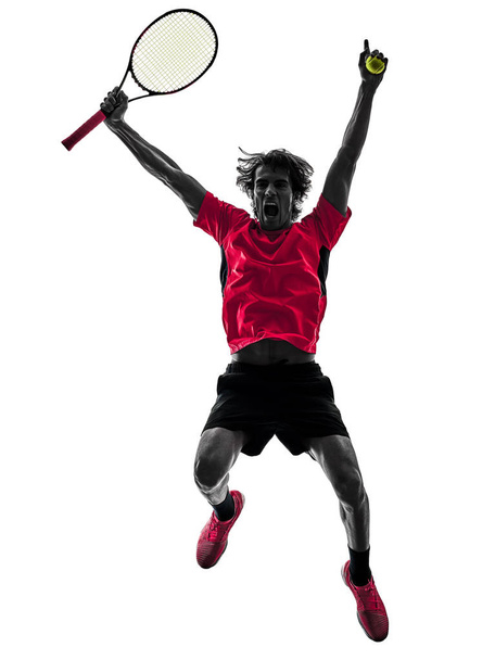 tennis player man silhouette isolated white background - Photo, image