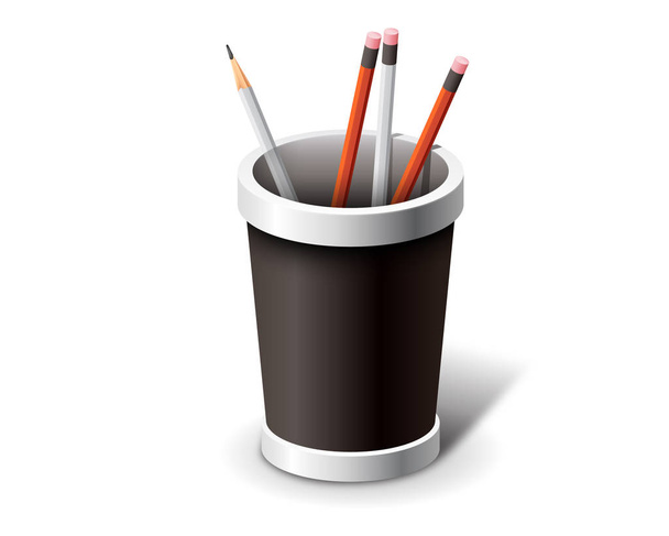 pencils in a cup, isolated on white, vector - Vetor, Imagem