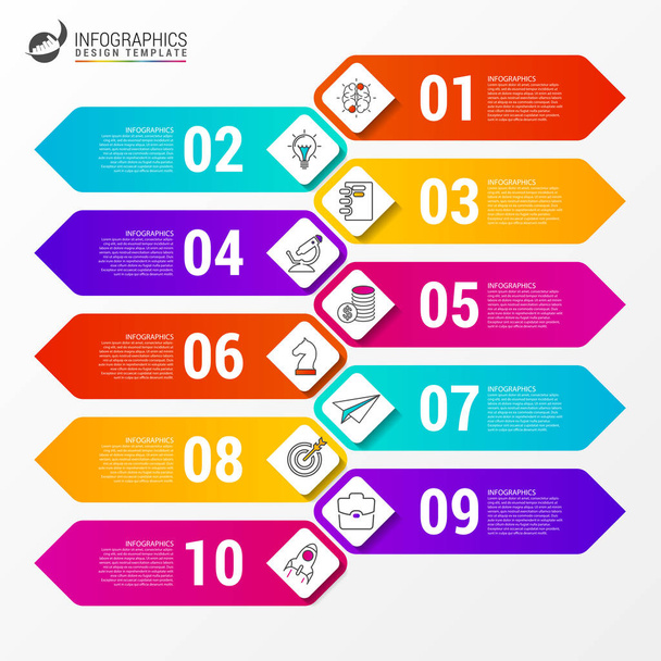 Timeline concept. Infographic design template with 10 steps - ベクター画像