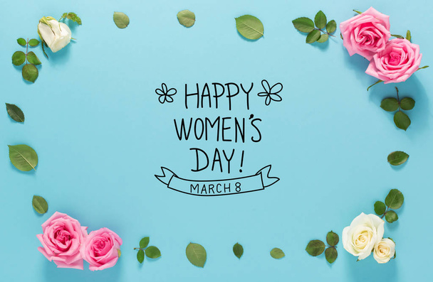 Womens Day message with roses and leaves - Zdjęcie, obraz