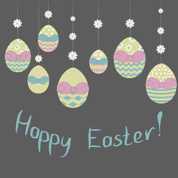 Easter Card with Easter colorful Eggs on dark background. Vector Illustration. - Vetor, Imagem