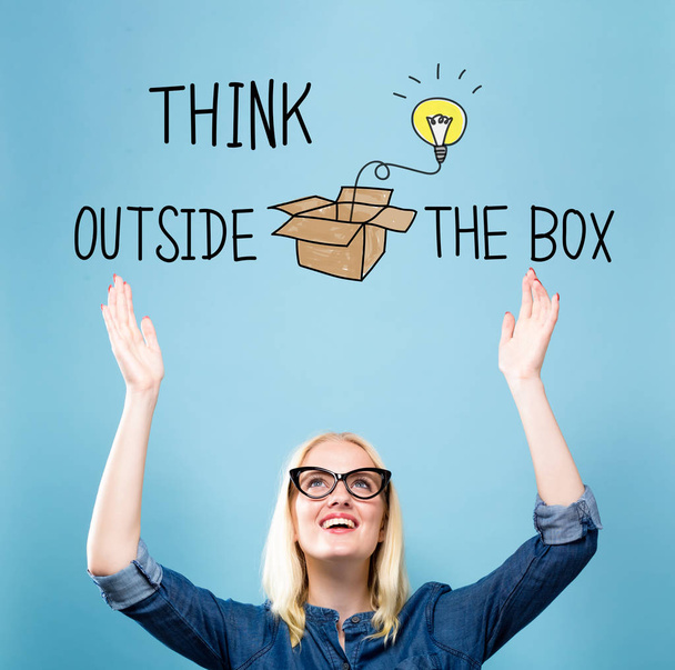 Think Outside The Box with young woman - Foto, imagen