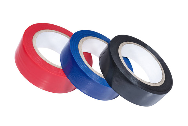 Tres bobinas de cinta adhesiva multicolor
 - Foto, imagen