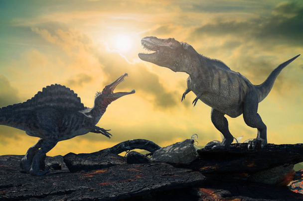 3D-инсталляция битвы двух доисторических динозавров
 - Фото, изображение