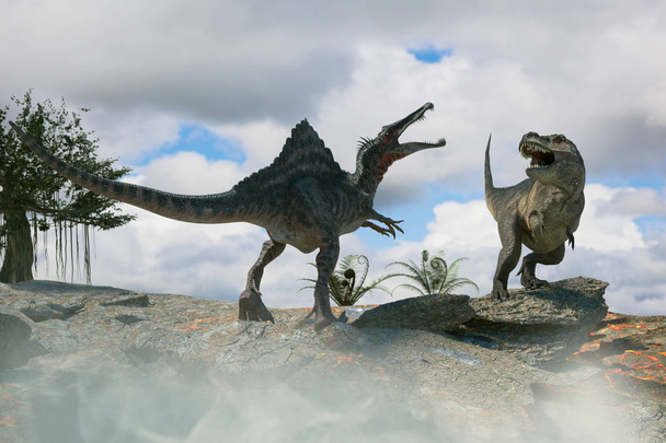 3D Illustrazione di una battaglia tra due dinosauri preistorici
 - Foto, immagini