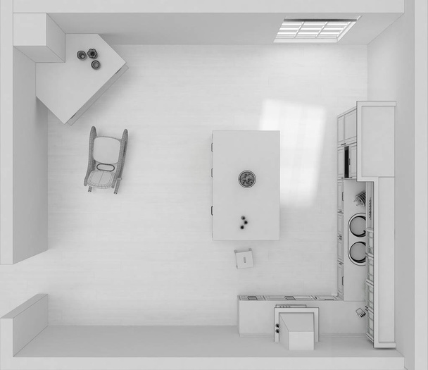 Cozinha grade interior 3D renderização vista superior
 - Foto, Imagem