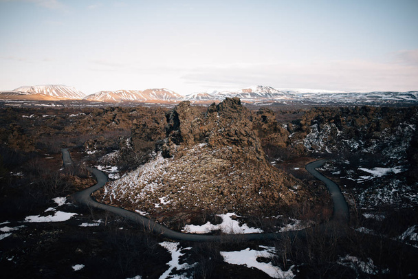 The Dimmuborgir area, with various volcanic caves and rock formations. Near Lake Myvatn, Northeast Iceland - Фото, зображення