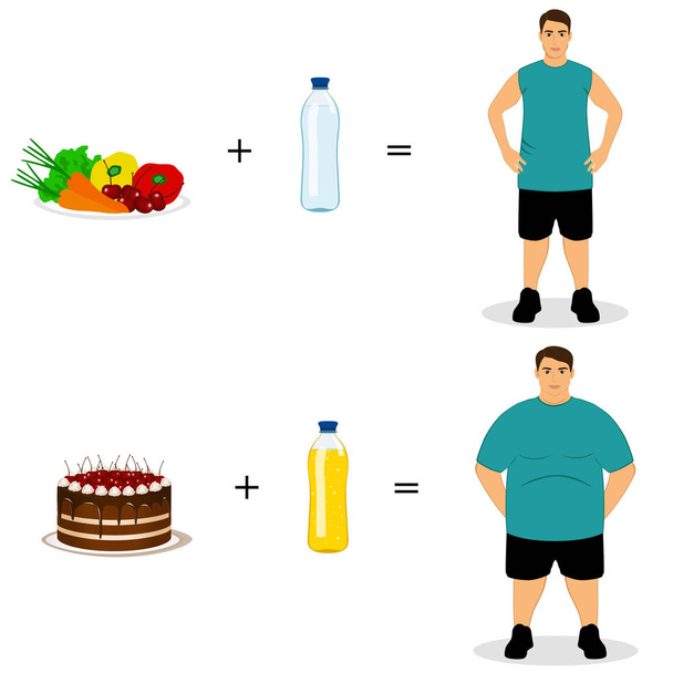 Healthy Lifestyle. The choice. Thin and fat. - Vector, Image