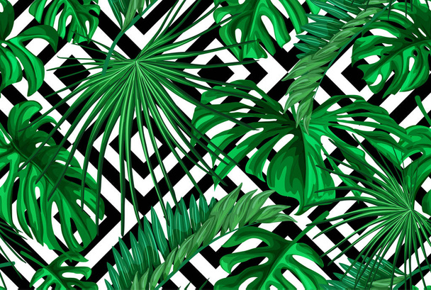 Vector tropical leaves summer seamless pattern - Vektör, Görsel