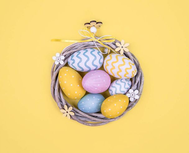 Creative easter composition with painted eggs. - Photo, image