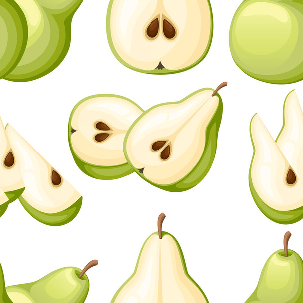 Seamless pattern of pear and slices of pears. Vector illustration of pears. Vector illustration for decorative poster, emblem natural product, farmers market. Website page and mobile app design - Vektor, obrázek