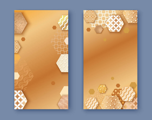 Brochure or packaging design set,  two fold golden business bann - Διάνυσμα, εικόνα