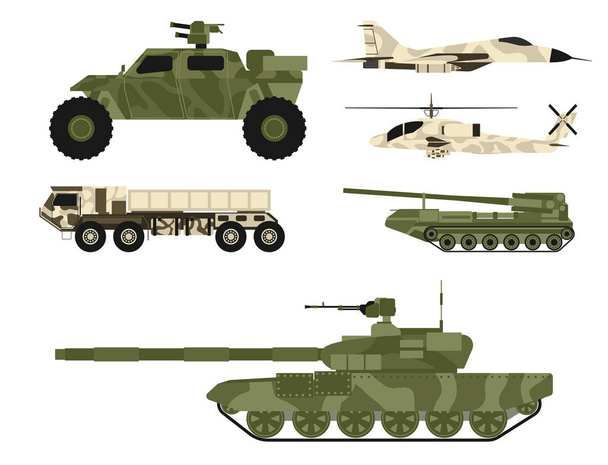 Military army transport technic vector war tanks industry technic armor system armored army personnel camouflage carriers weapon illustration. - Vector, Image