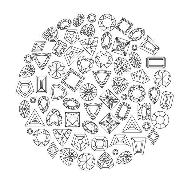 Collection of gems and gemstones. Types of diamond cutting. A se - Vector, Image