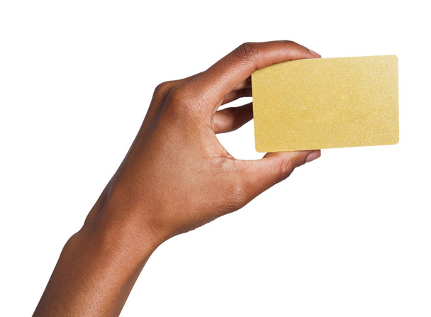 Fechar a mão feminina segurando cartão de plástico
 - Foto, Imagem