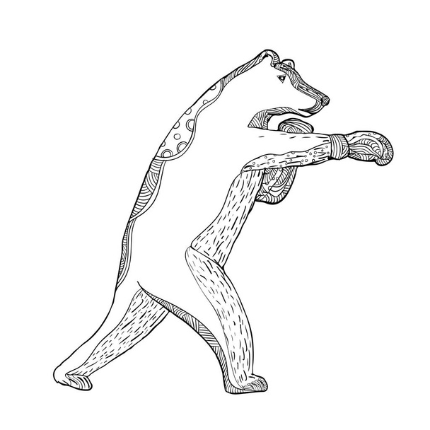 Grizzlybär boxt Doodle-Kunst - Vektor, Bild