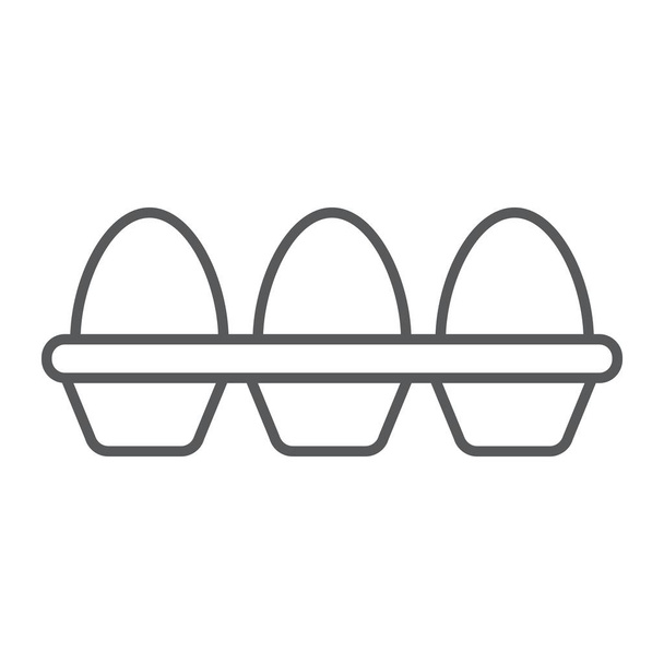 Huevos en paquete de cartón icono de línea delgada, agricultura y agricultura, gráficos vectoriales de signos proteicos, un patrón lineal sobre un fondo blanco, eps 10
. - Vector, imagen