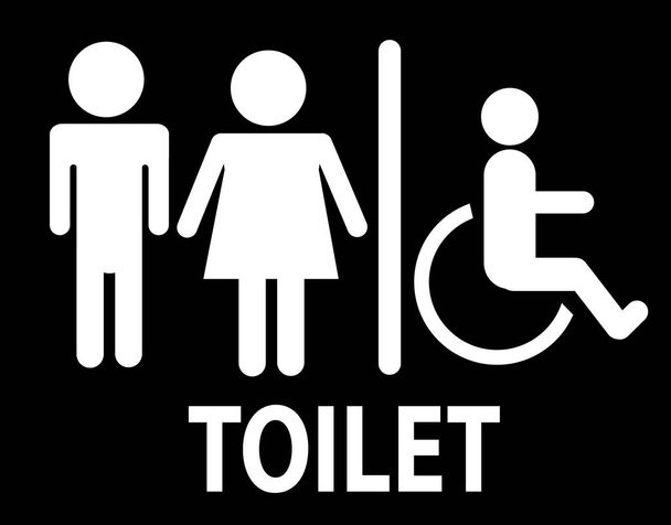 un uomo e un segno di toilette signora, segno di toilette su sfondo nero. stile piatto
. - Vettoriali, immagini