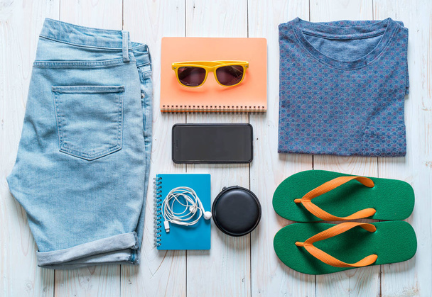 men's casual outfits of traveler, summer holiday - Foto, Imagem