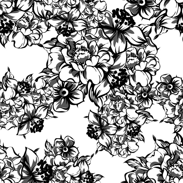 απρόσκοπτη vintage στυλ περίτεχνο μοτίβο λουλούδι. ανθικά στοιχεία σε περίγραμμα - Διάνυσμα, εικόνα