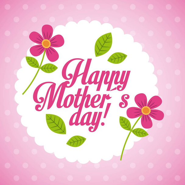 щасливі матері день рожеві квіти кругла етикетка пунктирний задній план
 - Вектор, зображення