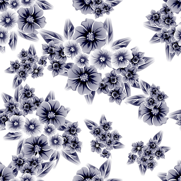 Seamless vintage style ornate flower pattern. Floral elements in contour - Wektor, obraz