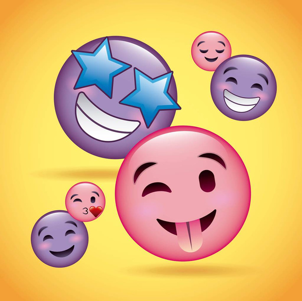 ροζ και μοβ χαμόγελα emoji ευτυχής χαμογελαστοί αγάπη γλώσσα έξω - Διάνυσμα, εικόνα