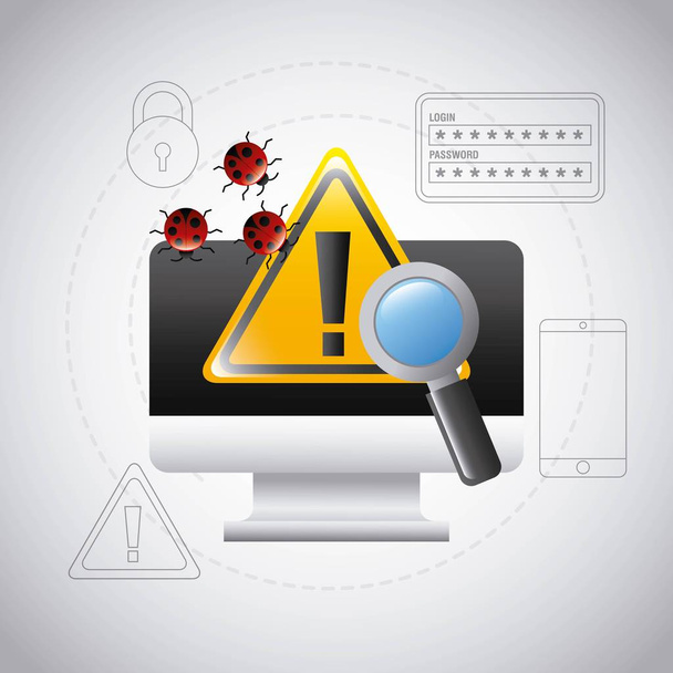 computer screen warning virus search technology - Vector, Image