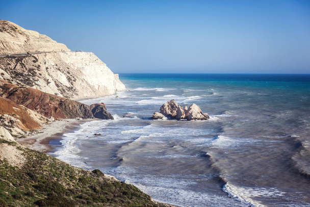 Beautiful landscape, sea and hills, cape of Aphrodite, Cyprus, a - Photo, image