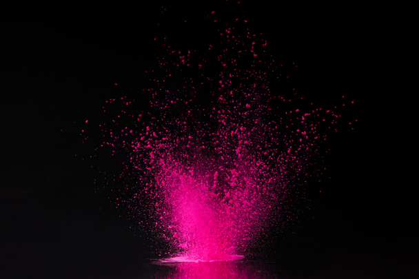 pink holi powder explosion on black, traditional Indian festival of colours - 写真・画像