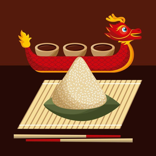 Dragon boat festival eten rijst knoedel en saus - Vector, afbeelding