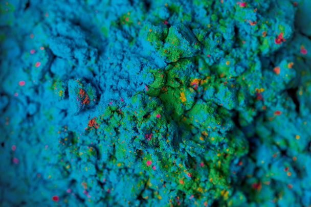 top view of green and blue holi powder, traditional Indian festival of colours - Fotoğraf, Görsel