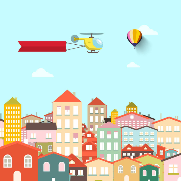 Town with Buildings. Vector Abstract Flat Design City. - Vector, Image