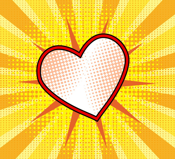 coeur rouge avec point sur fond jaune dépouillé dans le pop art retr
 - Vecteur, image