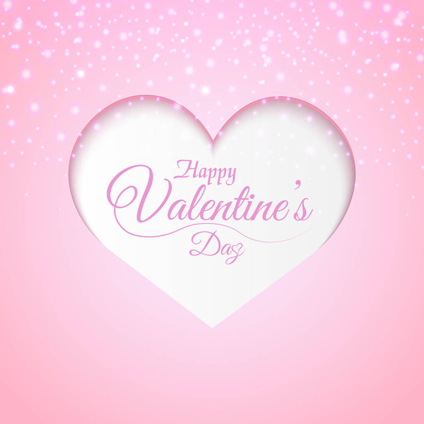 Valentine's day greeting card with white heart and sparkles on pink. Vector - Vettoriali, immagini