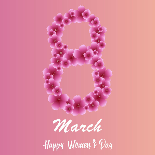8 March. Happy Women's day greeting card with colorful flowers. Vector - Vector, Image