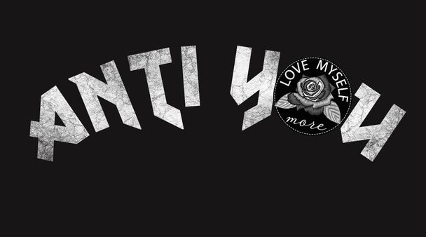 Mode-Grafik-Design mit Rock-Slogan Anti-You für T-Shirt auf schwarzem Hintergrund - Foto, Bild