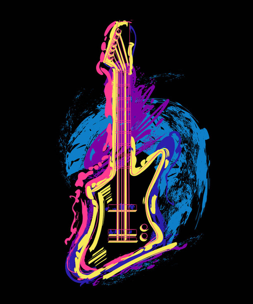 Electric guitar. Hand drawn grunge style art. Vintage colorful design. Vector illustration - Vector, Image