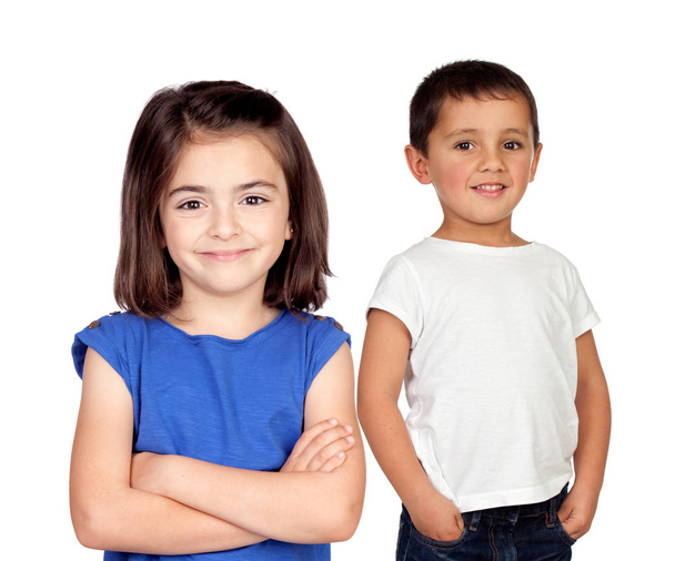 Two happy children isolated on a white background - Fotó, kép