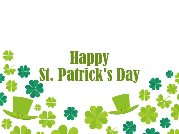 Happy St. Patrick's Day. Leprechaun hat and green clover leaves. Festive banner, greeting card. Typography design. Vector illustration - Vektor, kép