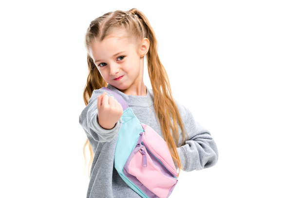 Stylish child showing fist isolated on white - Foto, Imagem