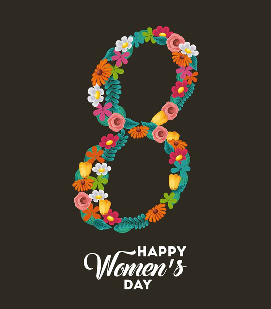 cartel internacional feliz día de la mujer 8 marzo tarjeta de felicitación floral
 - Vector, Imagen