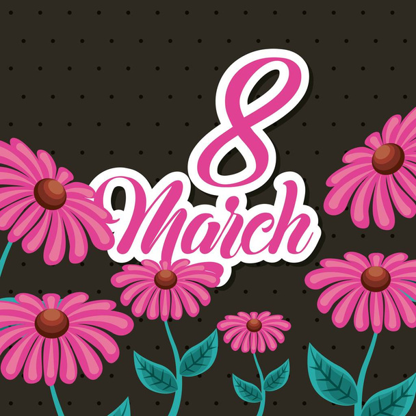 8 de marzo Día Internacional de la Mujer tarjeta de felicitación floral imagen
 - Vector, Imagen