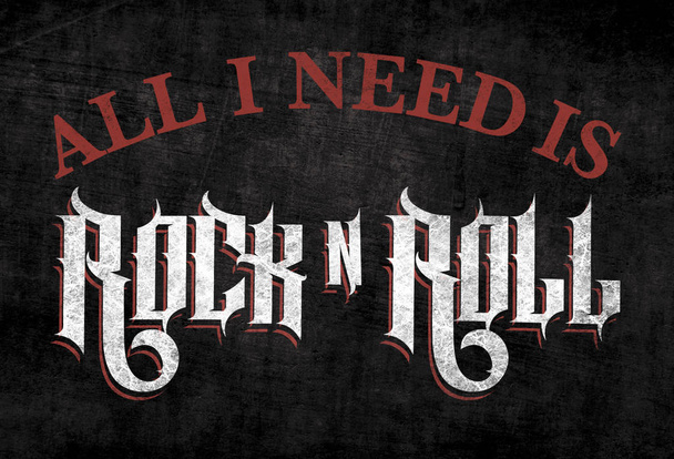 fashion graphic design with rock slogan rock and roll for t-shirt on black background - Photo, Image
