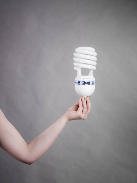 Woman holding eco modern light bulb - Fotó, kép