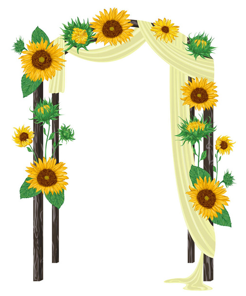 Beautiful wedding arch with sunflowers. Vintage floral design. Vector illustration in watercolor style - Vector, Image