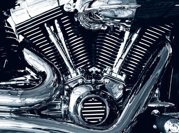 Chrome plating v-type motorcycle engine detailed - Photo, Image